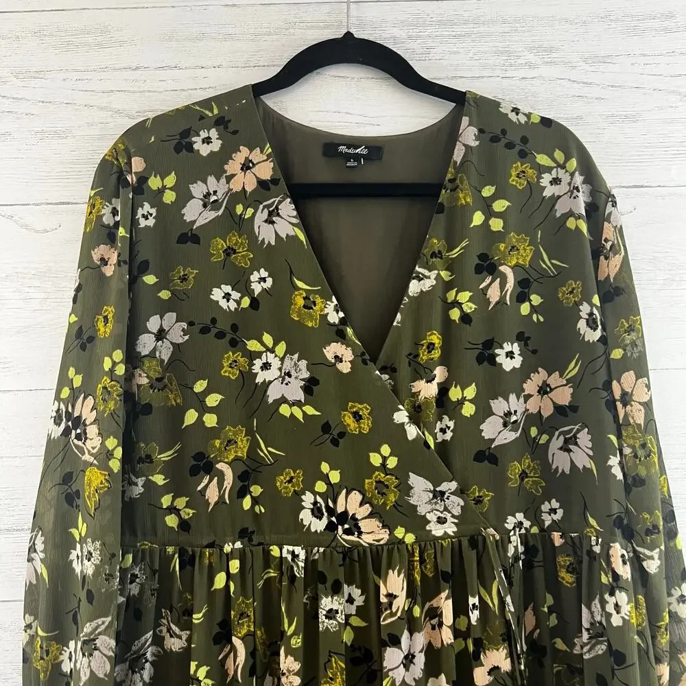 Madewell Cinch Waist Tiered Floral Print Midi Dress Size L